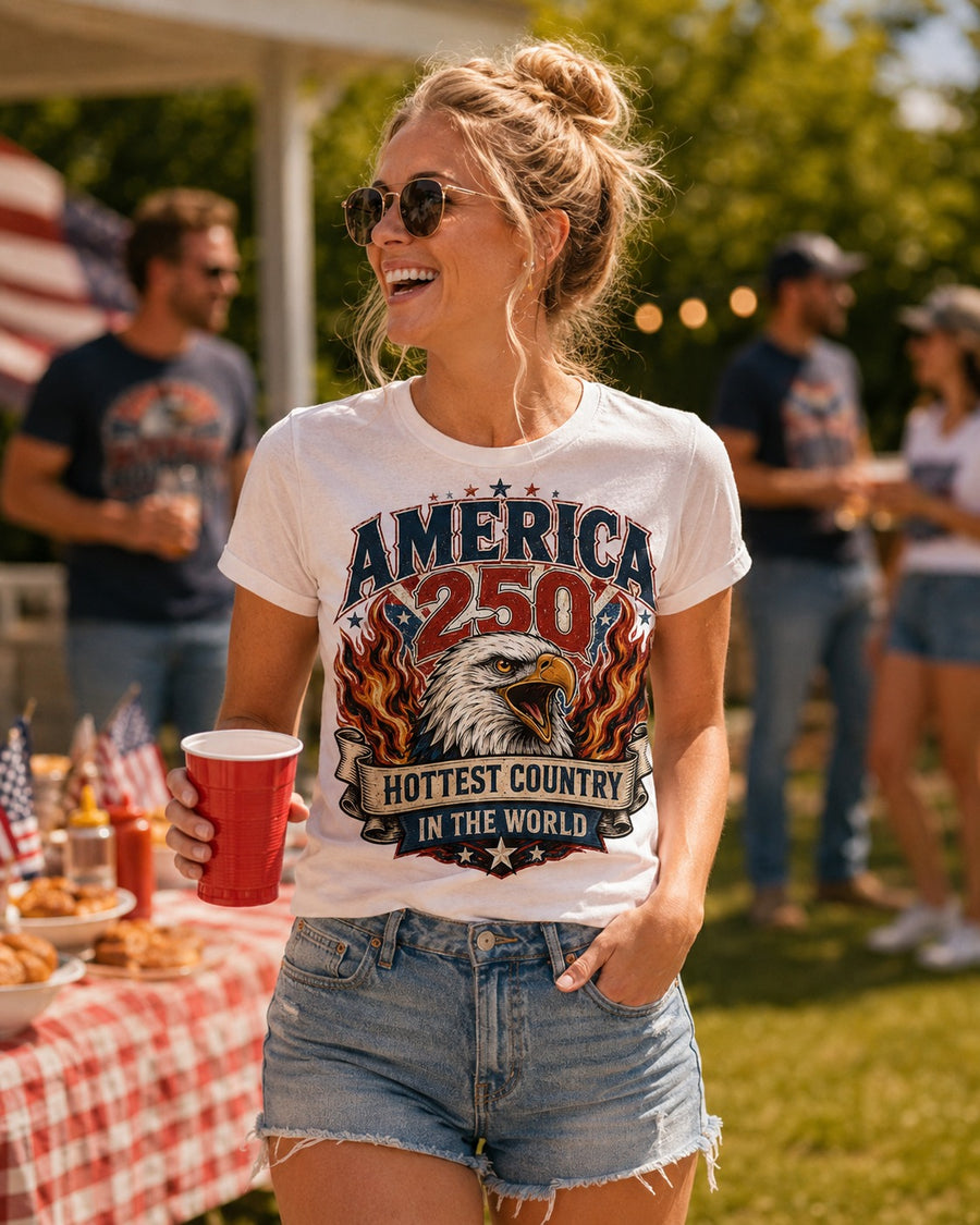 Fiery Eagle America 250 T-Shirt | Hottest Country Patriotic Tee