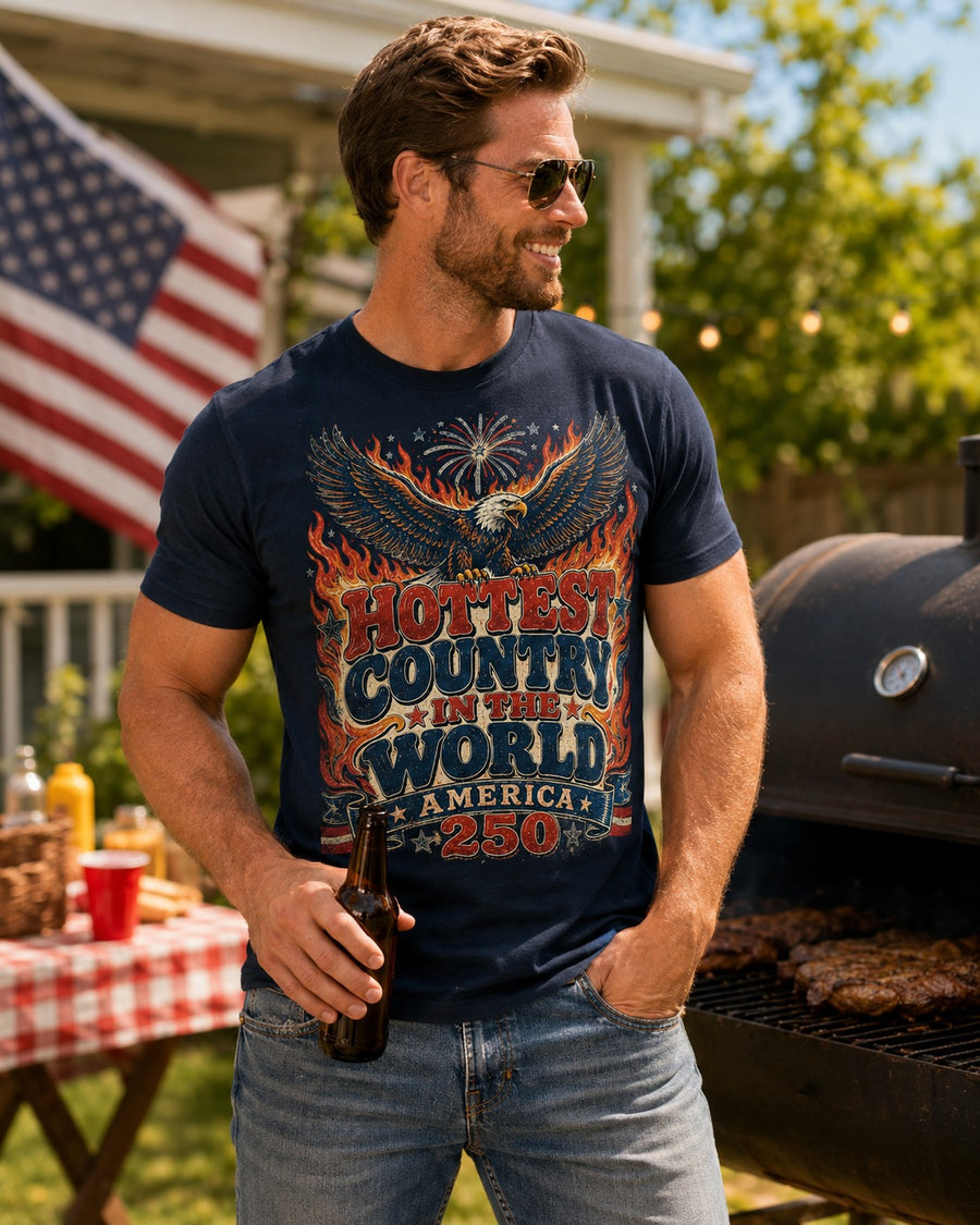 Hottest Country in the World America 250 T-Shirt | Bald Eagle 4th of July